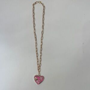 Gold Chain Necklace with Pink Heart Pendant. Fashion CC charm and necklace.
